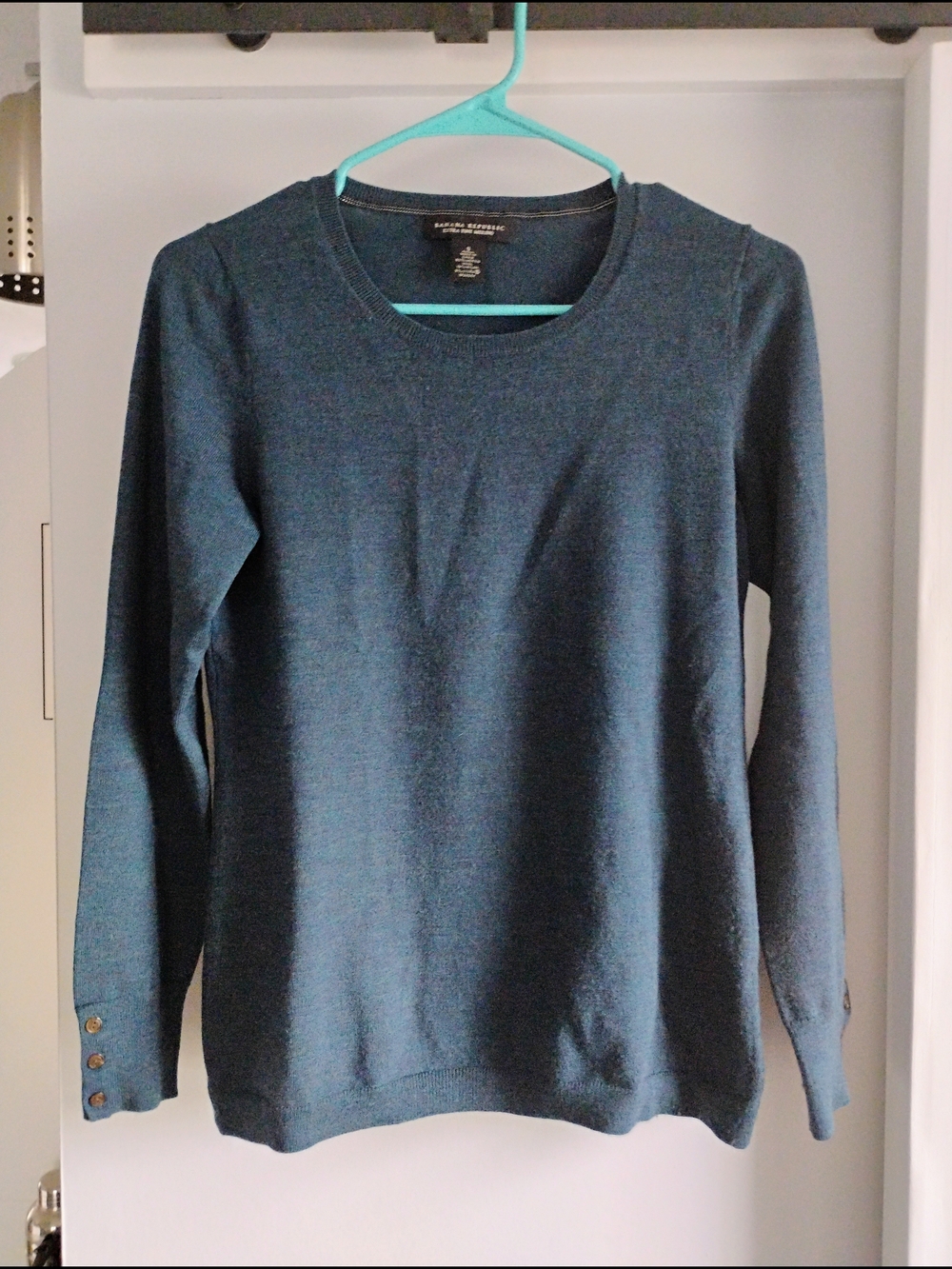 Banana Republic Teal Crewneck Button Cuff Sweater